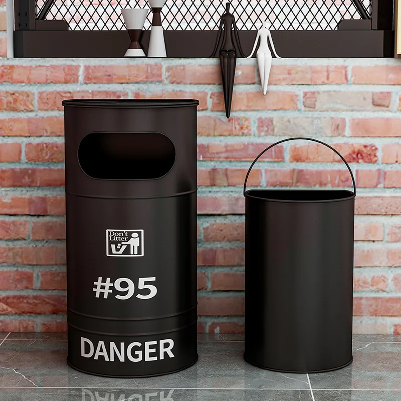 Wrought iron oil can trash can bar coffee house creative with lid