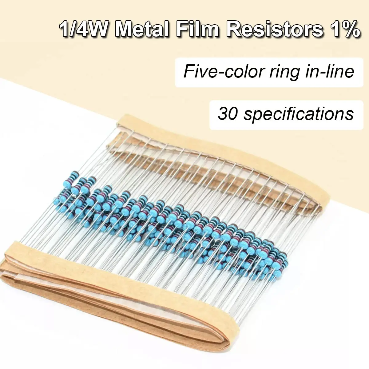 600 Pcs Metal Film Resistor Kit Assorted Kit 30 Values Metal Film Resistor Resistance 1/4 W 1ohm-10Mohm 1% Tolerance, for Electr