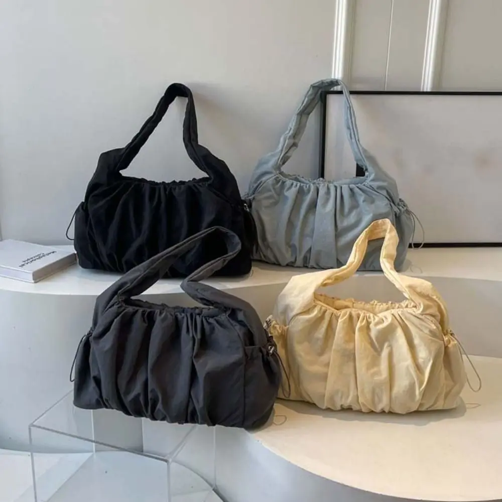 

Dumpling Bag Drawstring Canvas Shoulder Bag Korean Style Large Capacity Cloud Crossbody Bag Pleated Casual Underarm Bag Lady