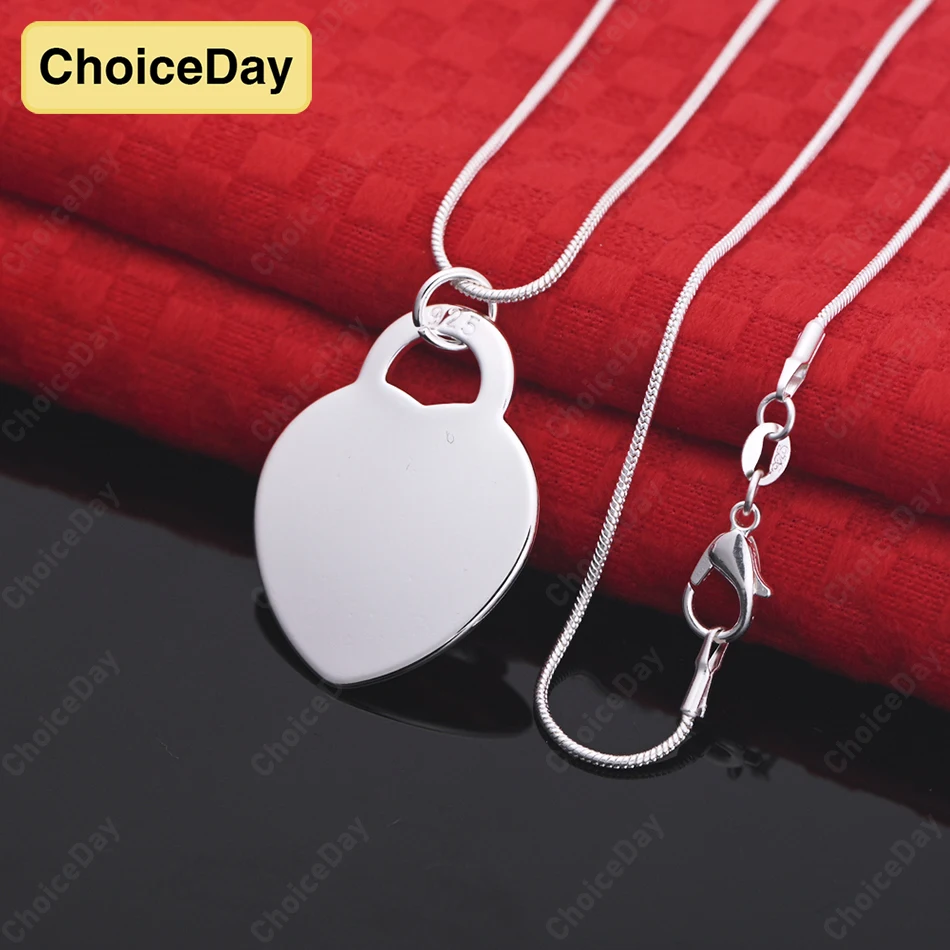 

ChoiceDay Fashion 925 Sterling Silver Smooth Shiny Heart Pendant Necklace Women's Gift Party Accessories Jewelry