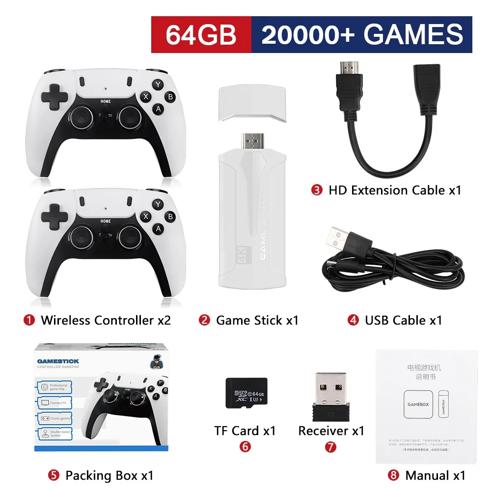 

M8 Plus Retro Video Game Console 2.4G Wireless Controller Game Stick 4K 10000 Games Portable Handheld Game Player Kids Gifts