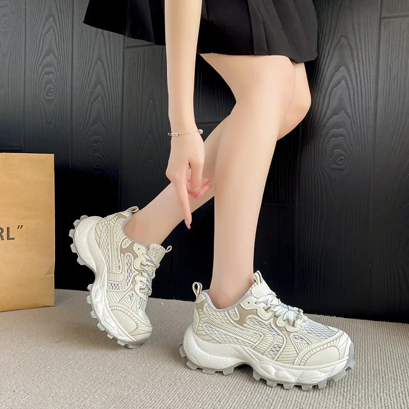 

Thick-soled Paris Dad Sneakers for Women2025Summer New Color-Block Versatile Mesh Breathable Small Casual Sneakers