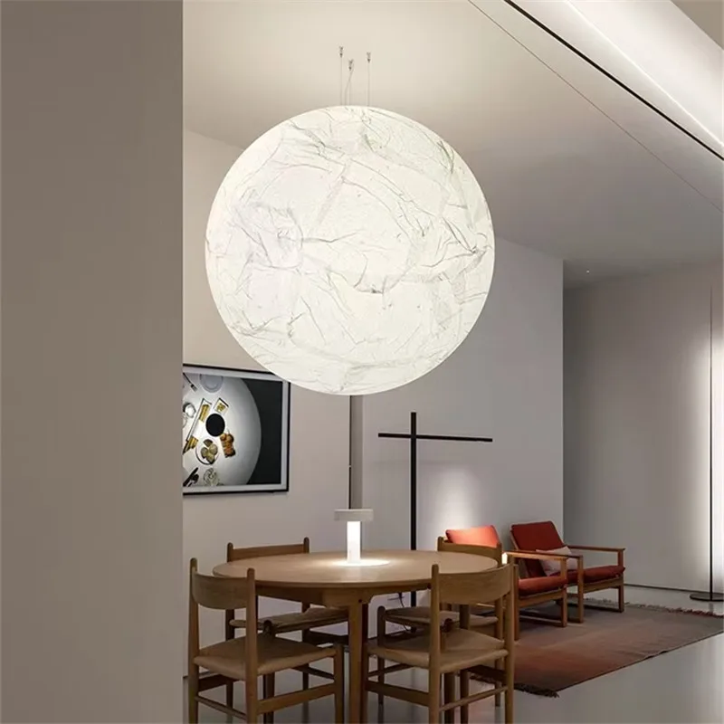 Moon Suspension Lamp Nordic White Paper Globe Pendant Light Restaurant Bedroom Study Villa Duplex Building Staircase Chandelier