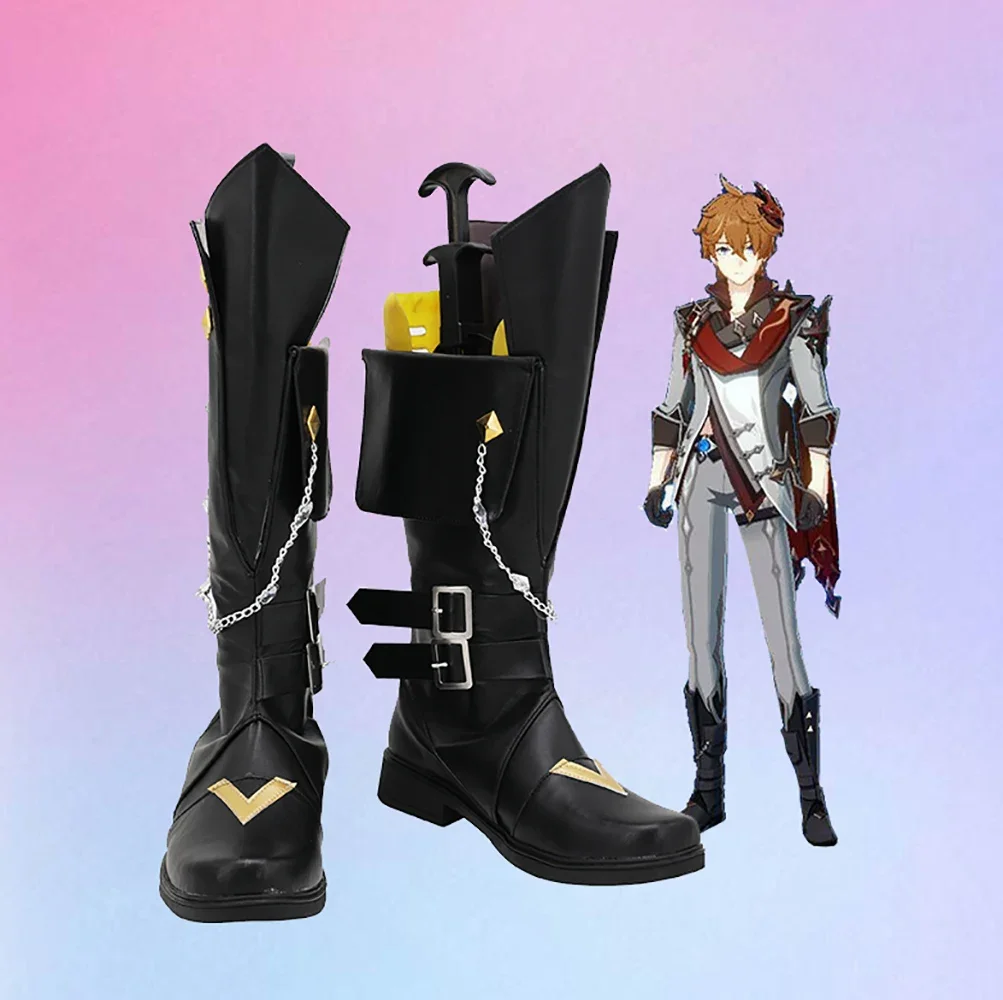 Genshin Impact Tartaglia Cosplay Boots Childe Black Shoes Cosplay Custom Made Any Size for Unisex