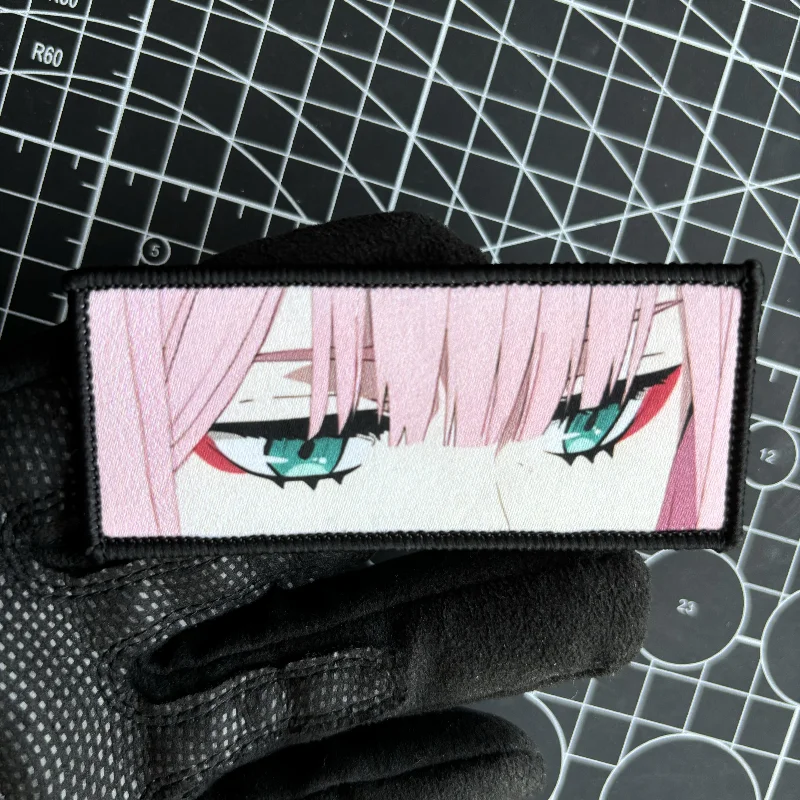 DARLING in The FRANXX Zero Two Morale Badge Anime Girls Eyes Character Patch Hook and Loop Printing Tactical Backpack Sticker