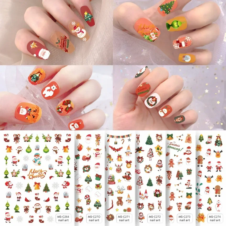 Nail Stickers Christmas Gingerbread Man And Tree Grinch Manicure Sticker Nail Decal Nails Accessories Supplies For Professionals