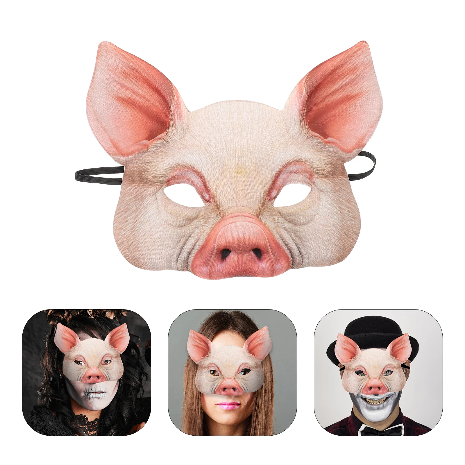 

Pink Piggy Mask Halloween Decor Vintage Half Face Masquerade Costume for Women Miss