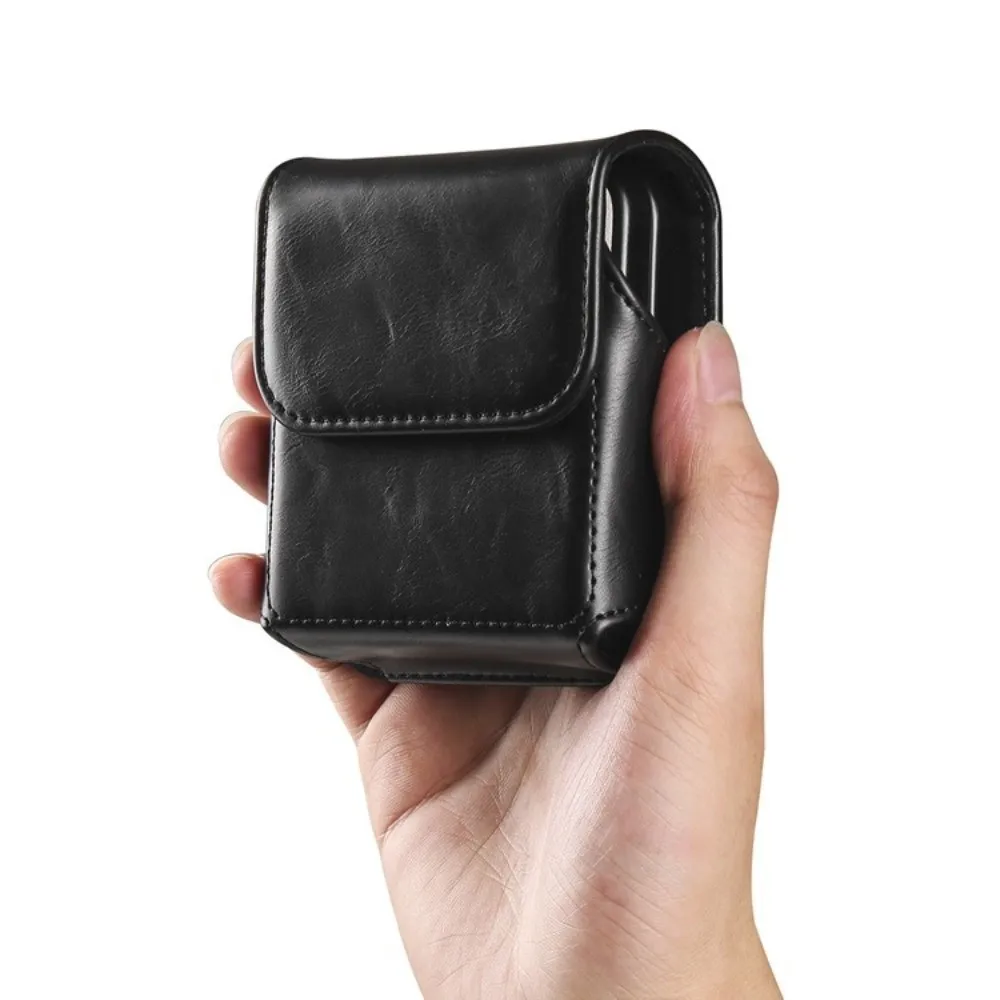 Leather Belt Clip Case Small Square Flip Case Lightweight Solid Color Foldable Screen Phone Waist Bag for Samsung Galaxy Z Flip