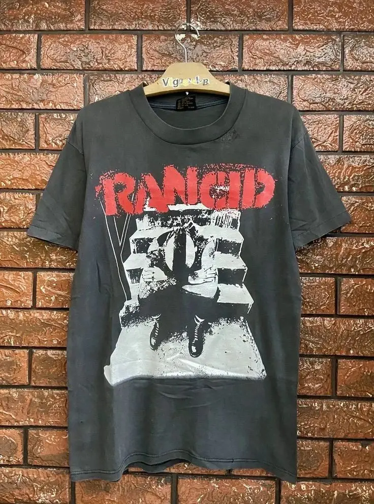 90er-Jahre-Retro-Tops, ästhetische Harajuku-Grafik-T-Shirts, Rancid and Out Come The Wolves 1995 Album Tour, schwarze bedruckte Grafik-T-Shirts