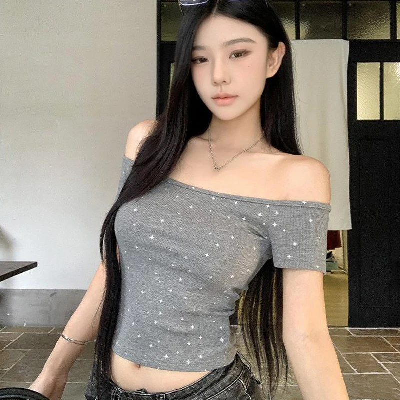 

Fashion T-shirt Short Sleeve Tops One Shoulder Basic Tee for women Casual Bottom Shirts Sexy Basic Crop Top Simple T Shirt