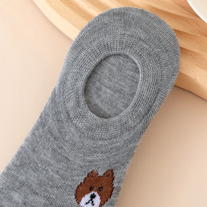 10 Pairs of WOMEN'S Cotton Socks, Casual Breathable Short Socks, and Girls' Cartoon Bear Low Cut Ankle Boat Socks