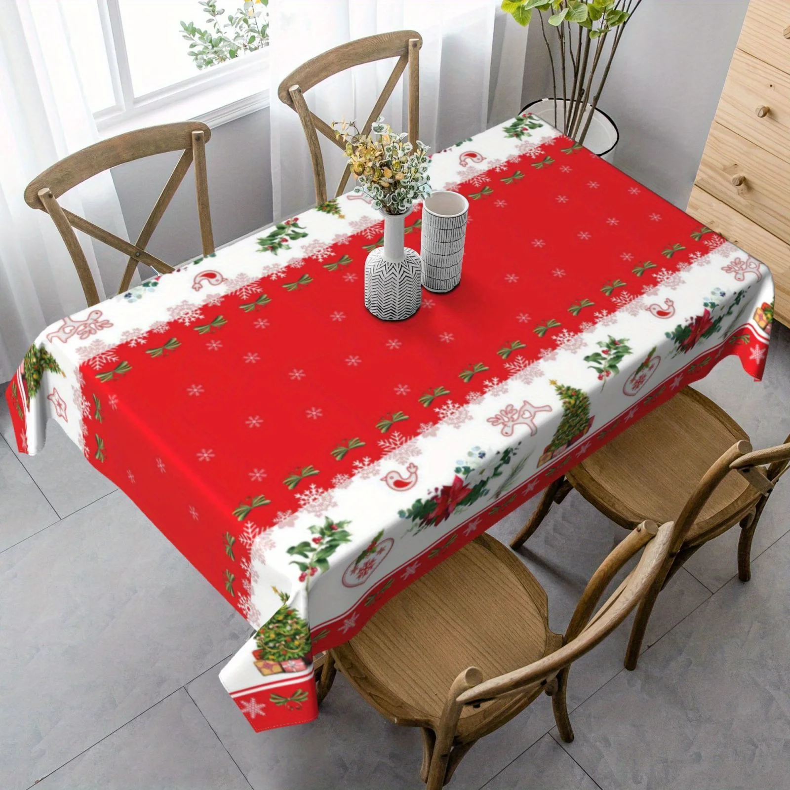 Weihnachtsrot mit Weihnachtsbaum, rechteckige Tischdecke, Urlaubsparty-Dekoration, wasserdichte Tischdecke für Tisch-Weihnachtsdekorationen