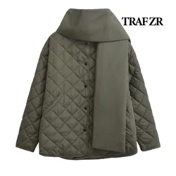 TRAF ZR Snow Parka Nowość w odzieży wierzchniej Amerykański płaszcz retro z szalikiem Ciepłe damskie płaszcze zimowe Elegancki luksusowy płaszcz damski