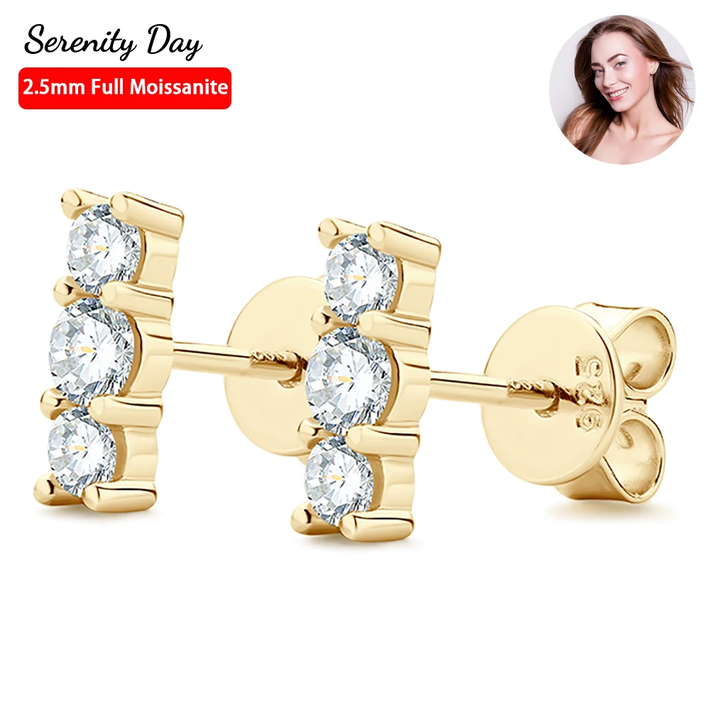 Serenity Day Real D Color 6 Stone 2.5mm 3mm Full Moissanite Stud Earring For Women S925 Sterling Silver Plate Pt950 Fine Jewelry