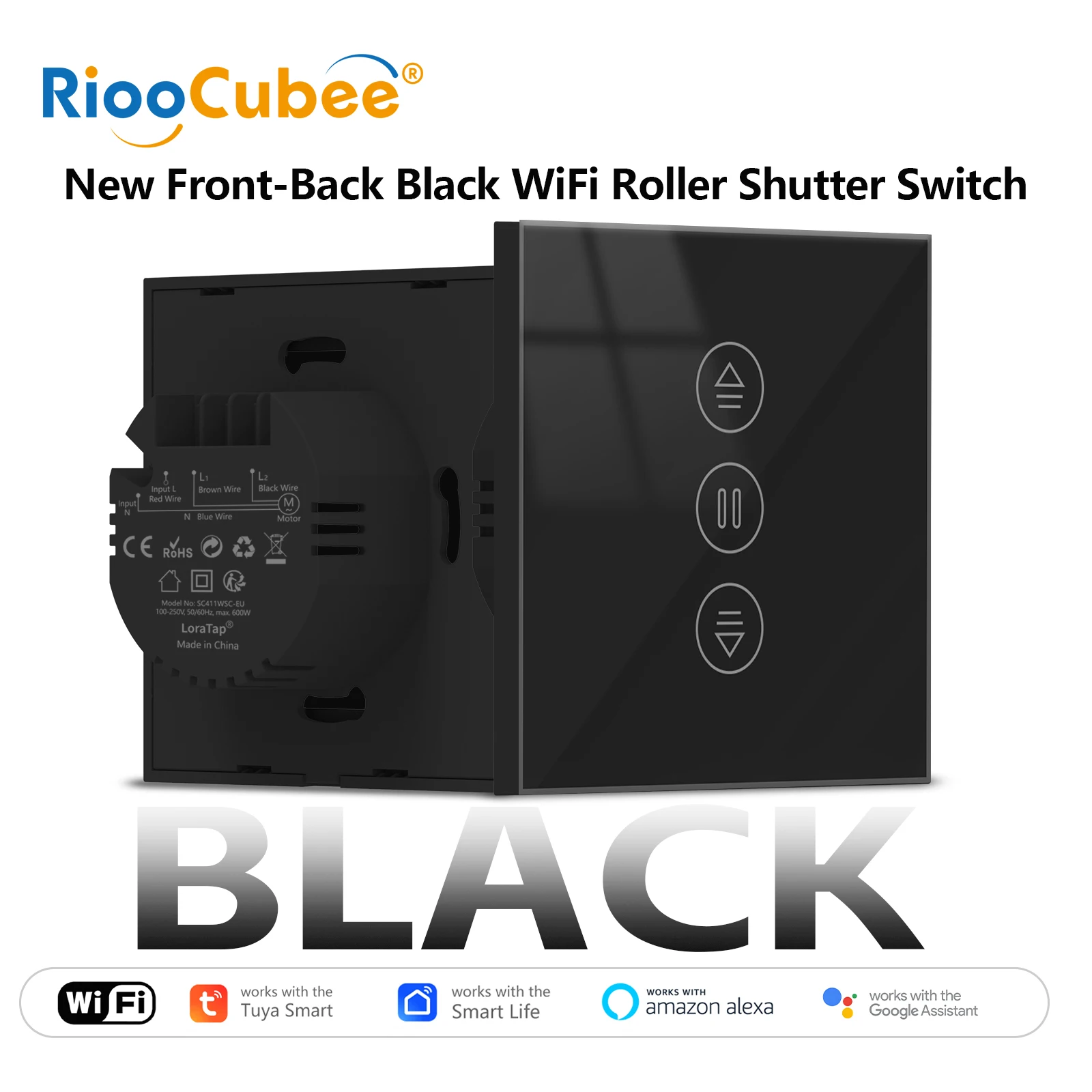 RiooCube Tuya Smart Life Curtain Switch All-black Design Percentage Control Timer Voice Control by Google Home Alexa