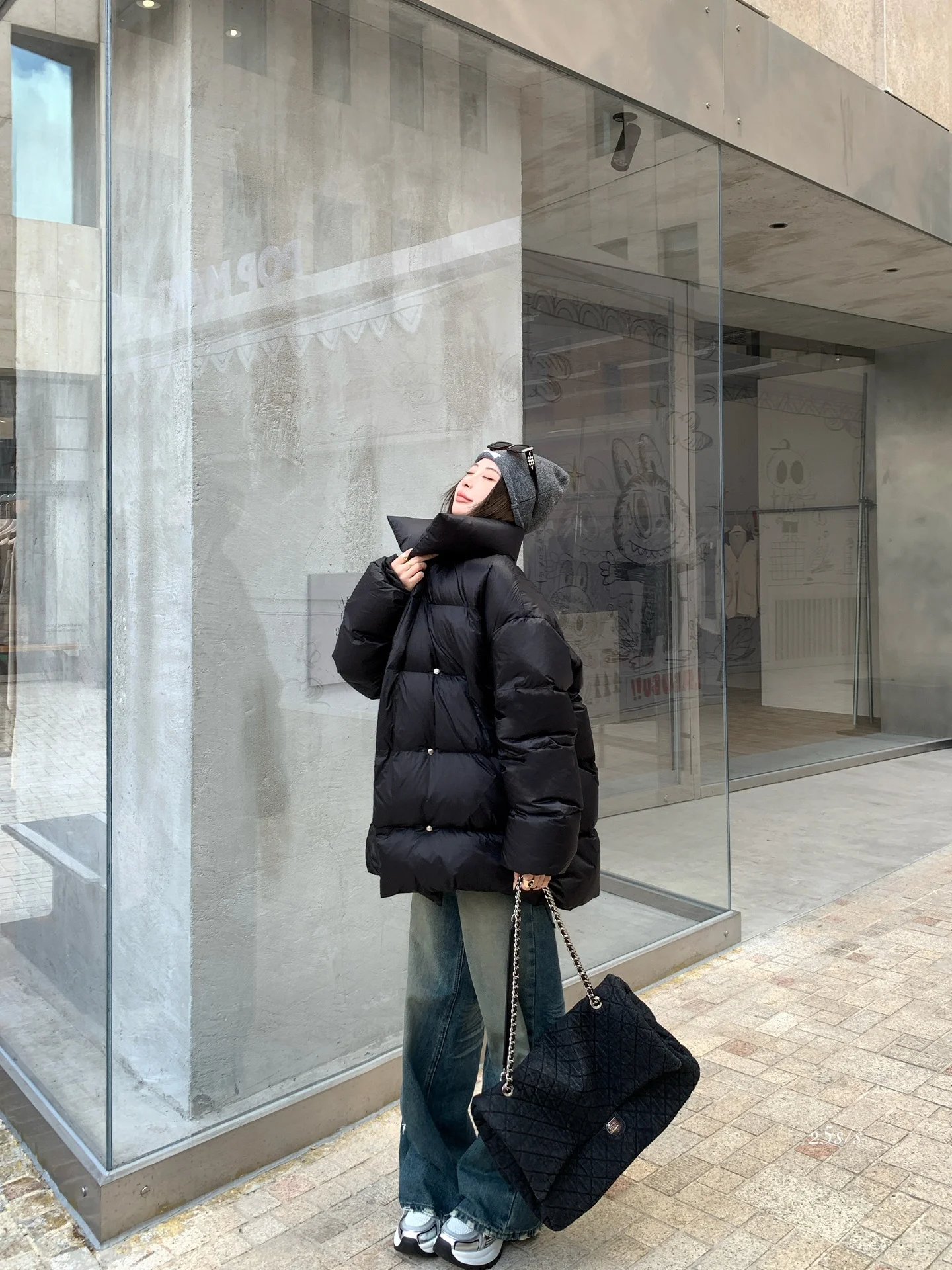 

LIONE Houston Street Faion Loose White Du down Mid-Length Cloud Floing Jaet Women's Casual Sle No-Cap 90% down