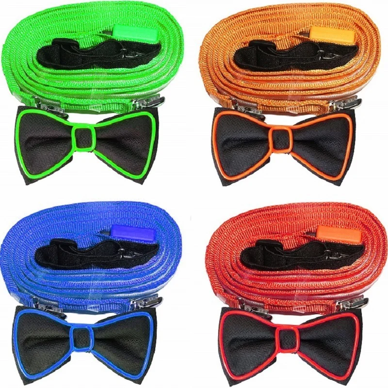 Luminous Men's Led Glow Suspenders Bow Tie Perfect Music Suspenders Illuminated Birthday Wedding Festival Costume Party Supplies