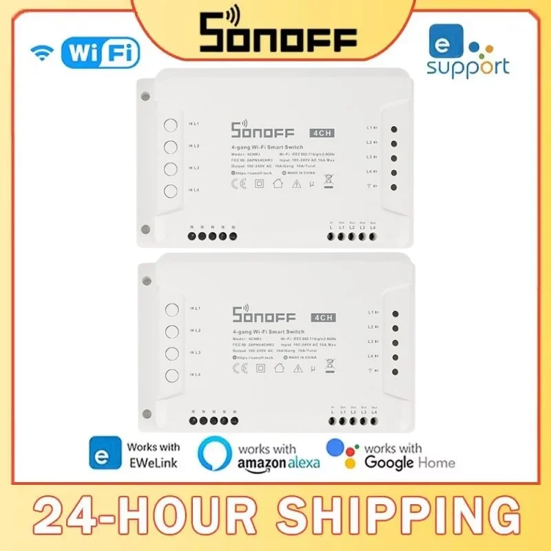 Sonoff 4CH/4CH Pro R3 10A /Gang 4 Channel Wifi Smart Switch RF Remote Wifi Lights Switch Supports 4 Devices Works with Alexa