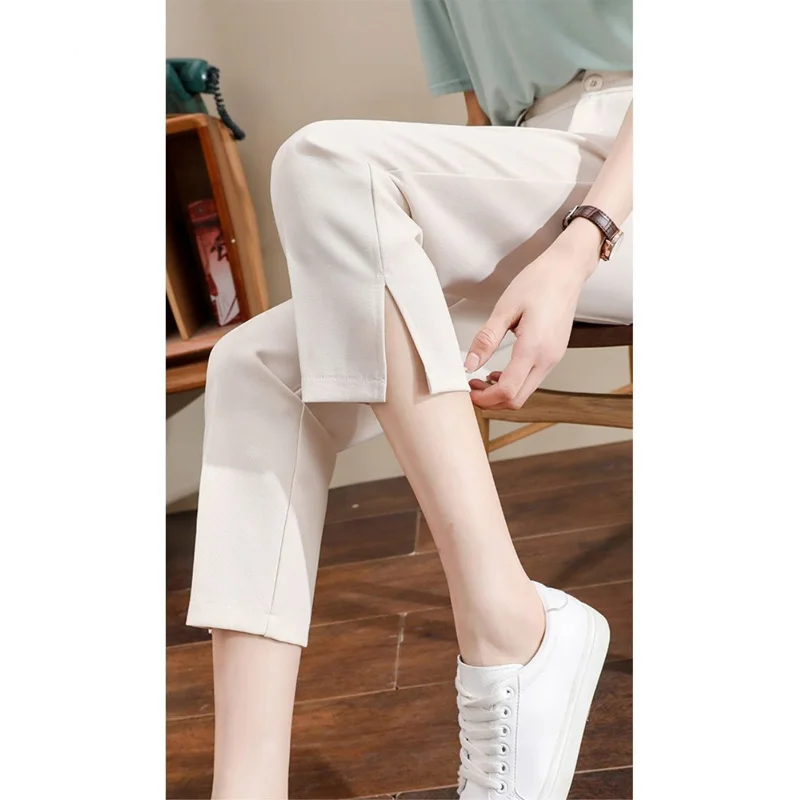 2023 New Spring and Autumn Fashion Commuting Simple Drop Straight Sleeve High Waist Slim Casual Split Split Split Suit Pants