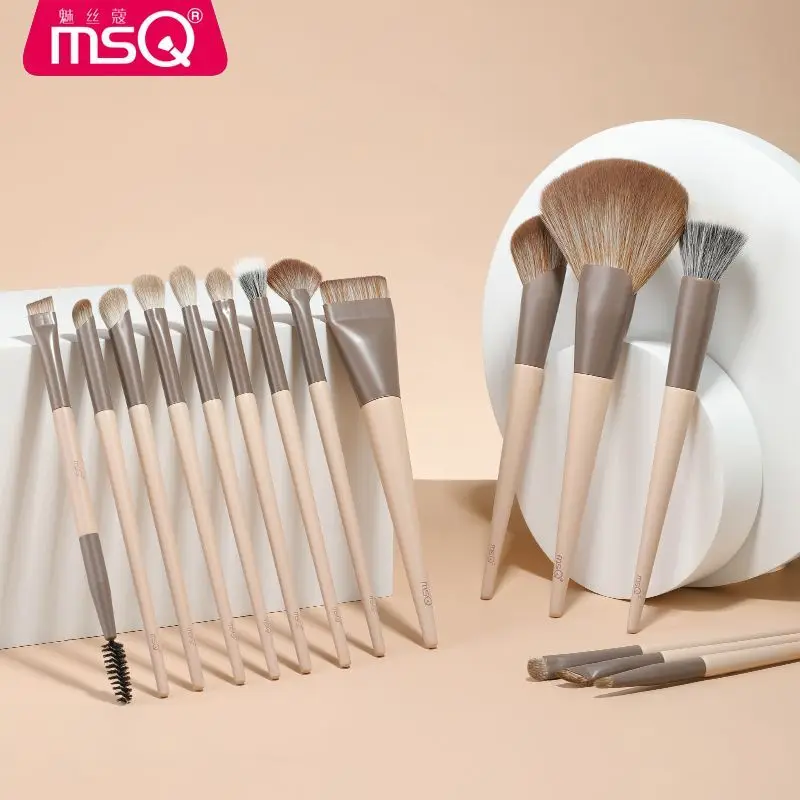 MSQ/ 15-delige melkkoffie professionele make-upborstelset, echte oogschaduwborstel met superzachte haren, schoonheidstool