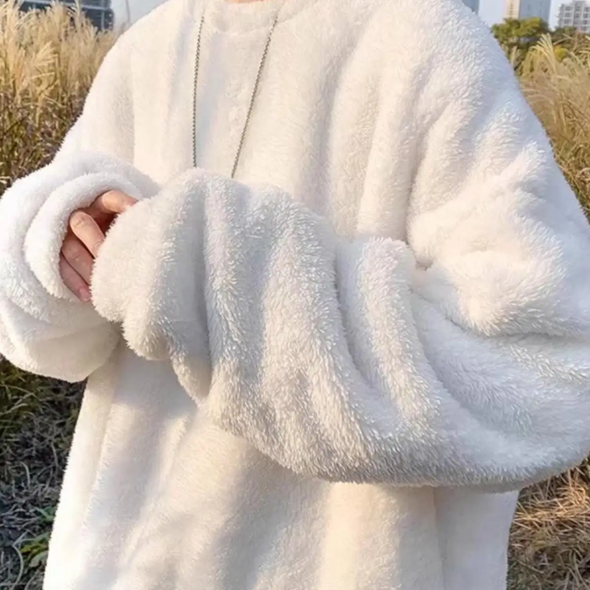 Men's Autumn Winter Thiened Fce Lined Flannel Sweatirt Loose Fit Warm Casual Long Sve T-irt for Outdoor Wear