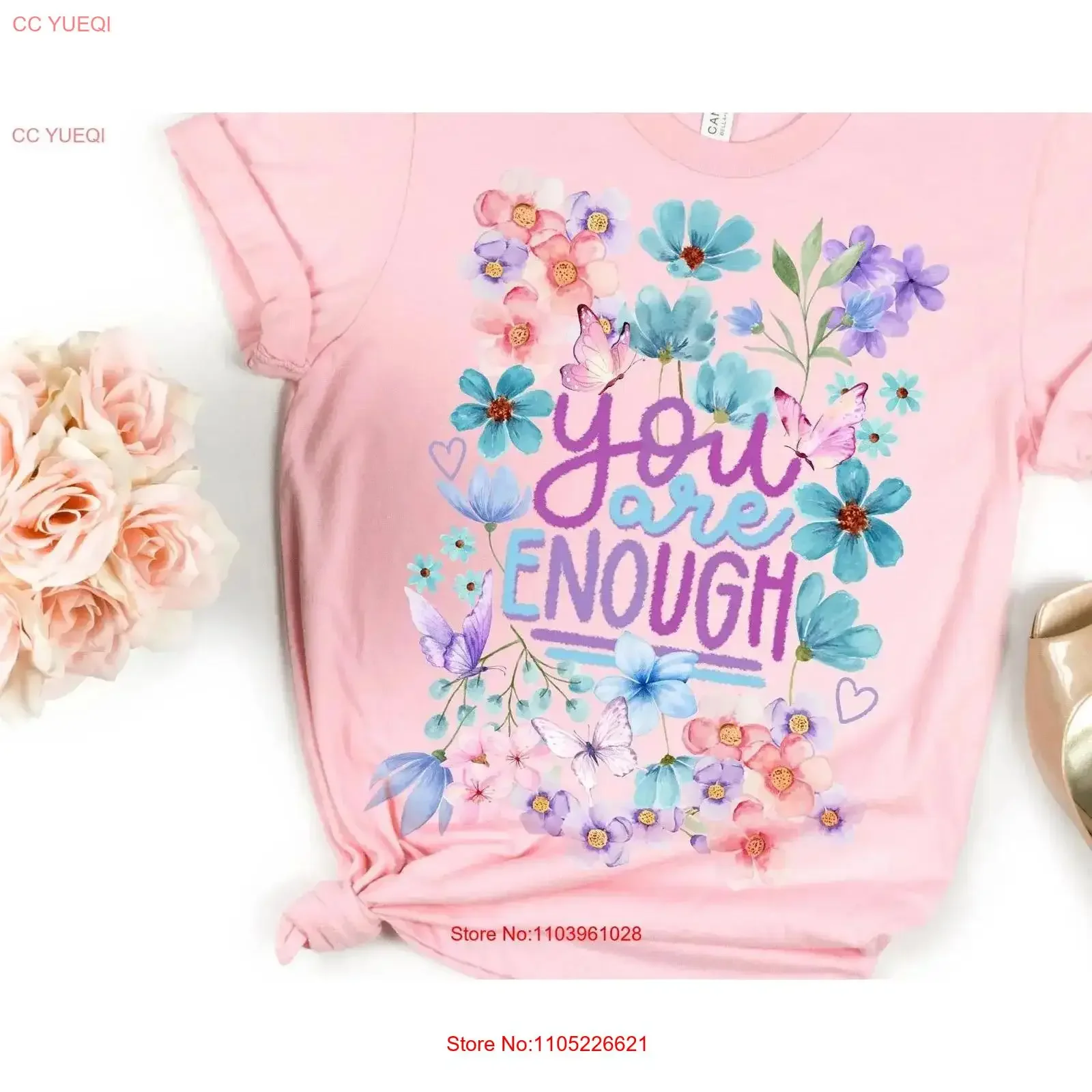 You are Enough Floral Positive Inspirational Motivational Botanical Wildflower Mental Health T Shirt for Her Mindset vintage