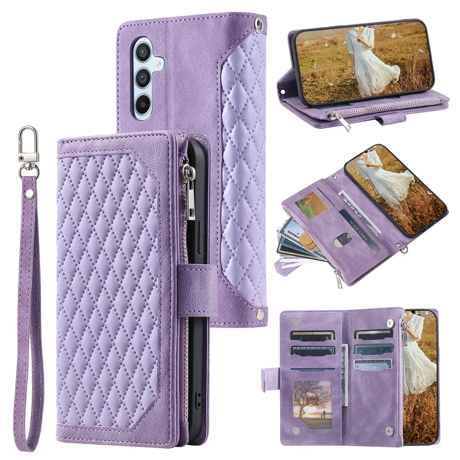 

Multi-function Wallet Case for Samsung Galaxy S25 Ultra S25 Plus S25 Lozenge PU Leather Wristband Flip Cover For Galaxy A36 A16