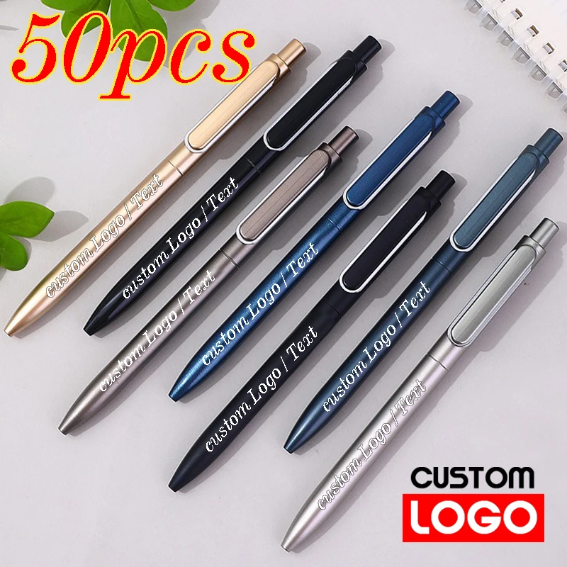 

50 шт., ручка с логотипом на заказ, объемные чернила, 0,5 мм, гладкое письмо, 500 страниц, корпоративный подарок, рекламные ручки с гравировкой текста, офисные принадлежности
