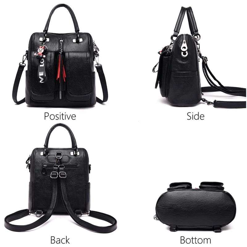 3-in-1 Women Backpacks Vintage Female Shoulder Bags Soft Leather Backpack Ladies Travel Back Pack Luxury Bags for Girls Mochila