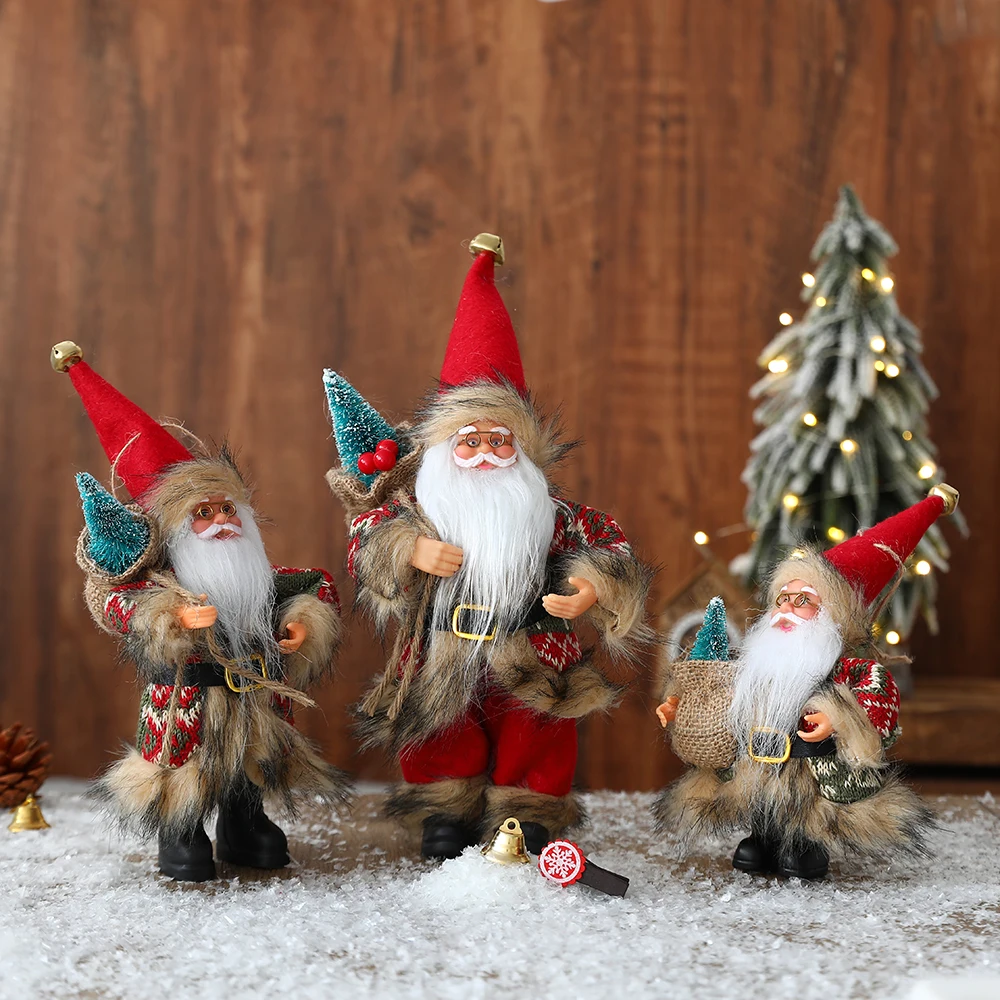 

3pcs/set Christmas Santa Claus Doll Xmas Tree Ornament Santa Claus Figurine Plush Doll Display Prop for Home Navidad Toys Gift