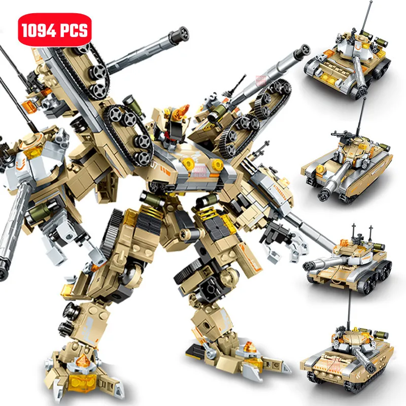 SEMBO 1094pcs Combined Transforming Mecha Tank Building Blocks MOC Military Series Vehicle Assembly Bricks Toys for Boys Gifts