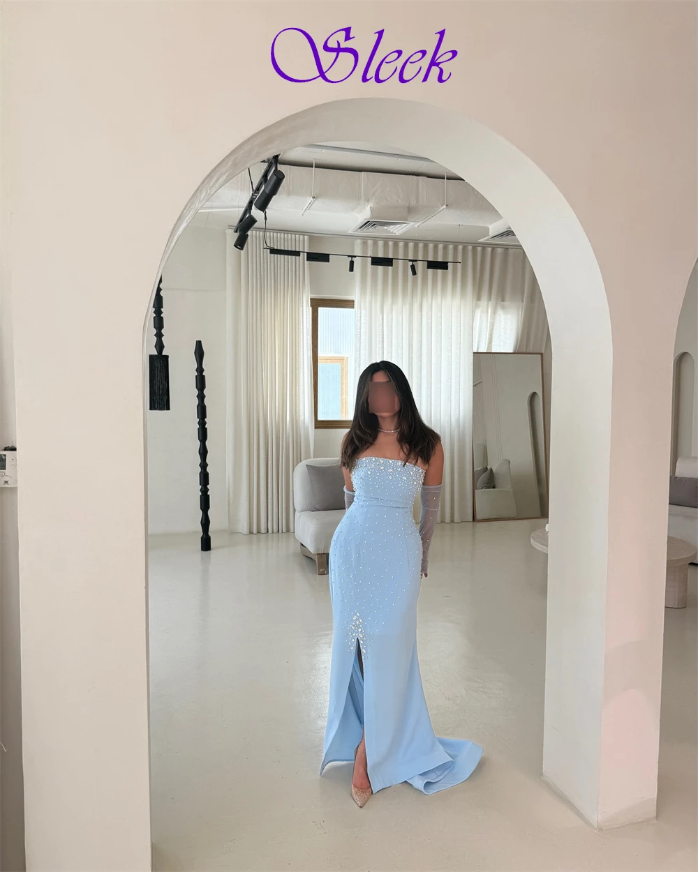 

Customized Temperament Jersey Evening Dress Luxury Strapless Prom Dress Graceful Crystal Mermaid Special Occasion Gowns