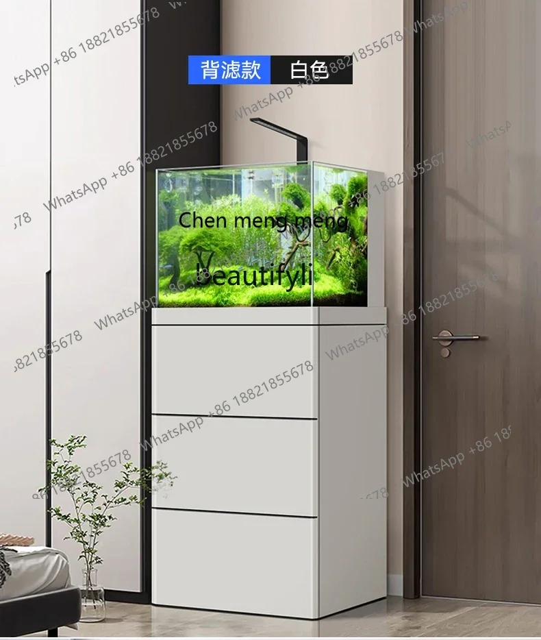 

ss7304 Fish Tank Aquarium Small and Medium-Sized Living Room Ultra-White Glass Back Filter Ecological Landscape Stream Tank