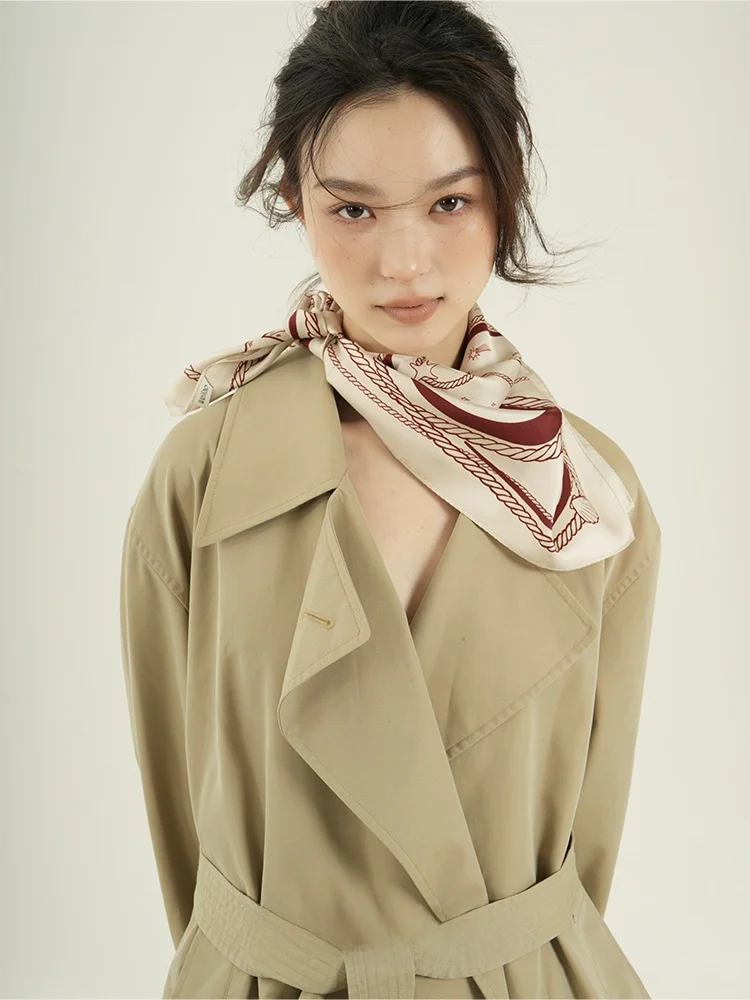 

Weiliao Original 1903 Series Silk Scarf Deep Blue Versatile Gift Square Shawl Fashionable Summer Autumn Unisex Geometric Pattern