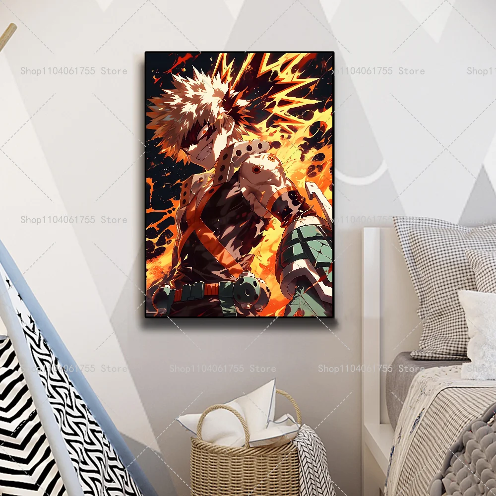 1PC My Hero Academia Bakugo Katsuki Anime Poster Self-adhesive Art Waterproof Paper Sticker Coffee House Bar Room Wall Decor