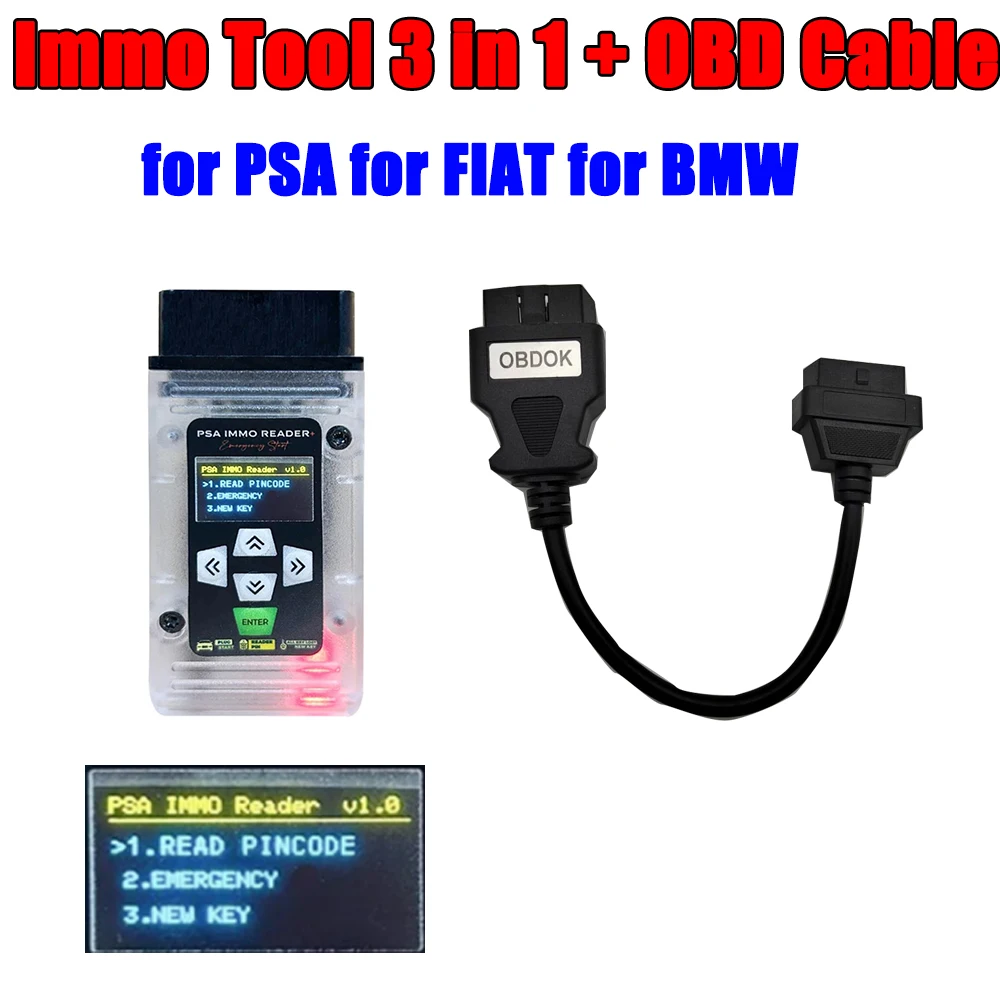 For PSA Immo Reader Emergency Start 3 in 1 with OBD Cable for PSA for FIAT for BMW All Keys Lost Read PIN Code Diagnostic Tools