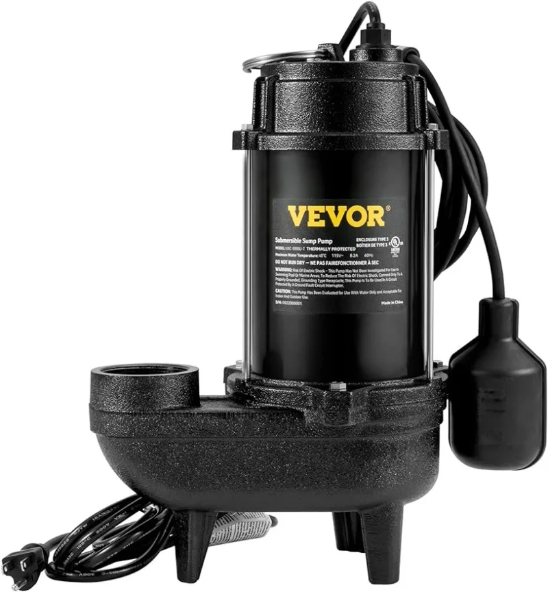 VEVOR 3/4 HP, 5880 GPH Submersible Sump Pump, Wear-proof Cast Iron Construction, with Tethered Float Switch, 10 FT Power Cord