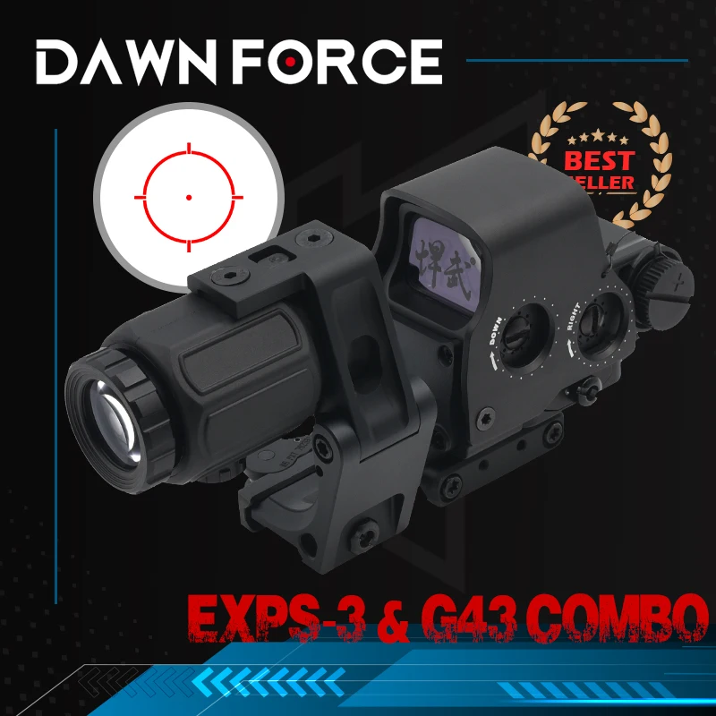 Holy Warrior EXPS3 Holographic Red Dot Sight with G43 3X Magnifier with Fast Optic Riser and FTC Mount Combo with Full Markings