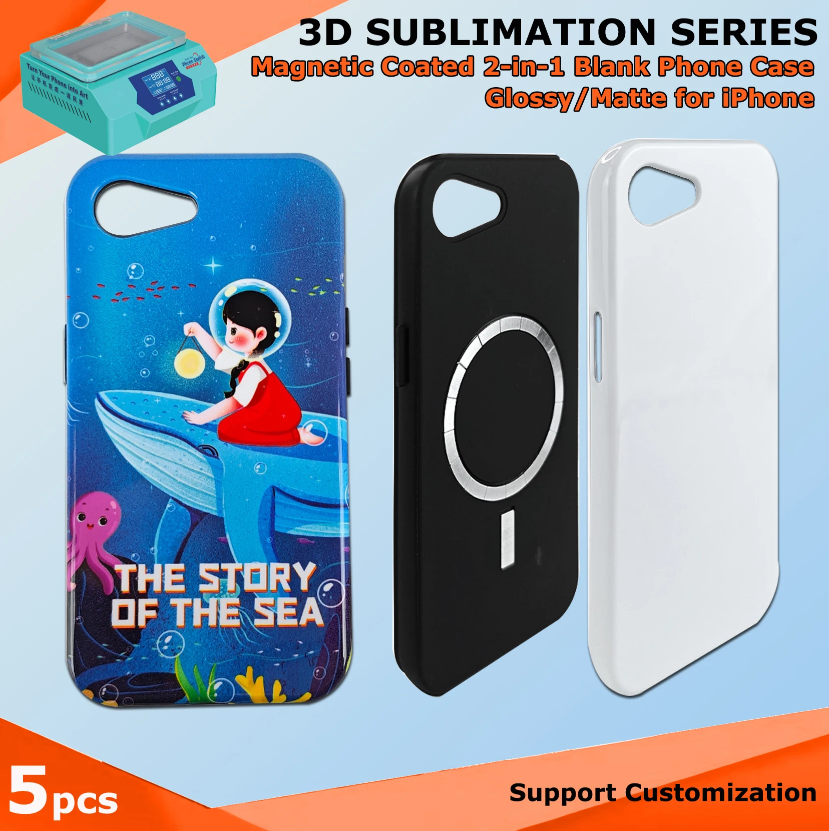 Fonlyu 5pc Coated Magnet 2 In 1 Blank Phone Case for iPhone 17 16 15 14 13 pro max 3D Sublimation Heat Transfer Printing Machine