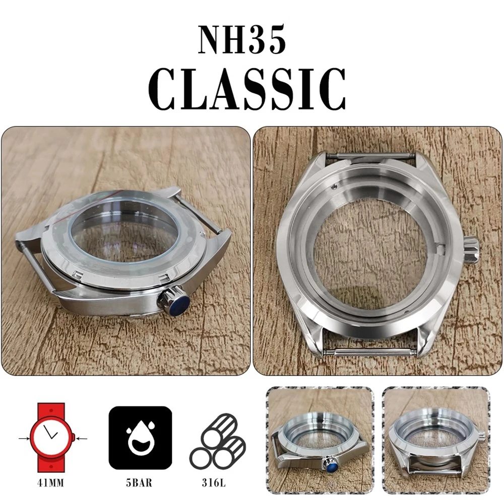 41MM Precision Steel Case Blue Glass Set 33.5MM Literally Suitable for NH35 Movement Modification Watch Accessories