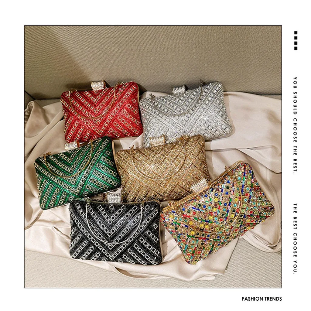 Hard Clutch Sparkling Rhinestone Evening Bag V Check Pattern Bag Full Rhinestone Formal Event Bag For Cocktail Events Cheongsam