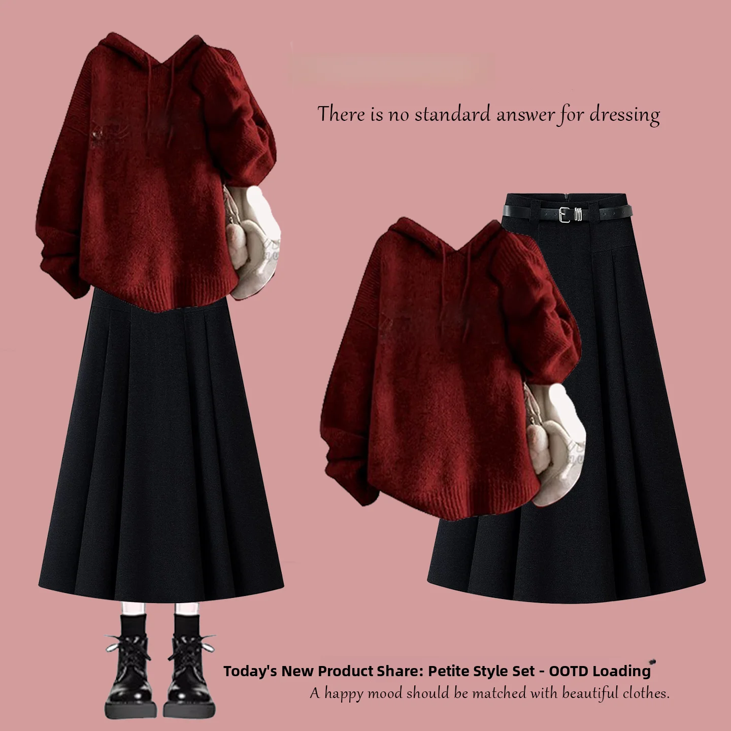 

Красный вязаный свитер и юбка с высокой талией: комплект из двух предметов для женщин, зимний, стройнящий, омолаживающий, больших размеров, модный ансамбль