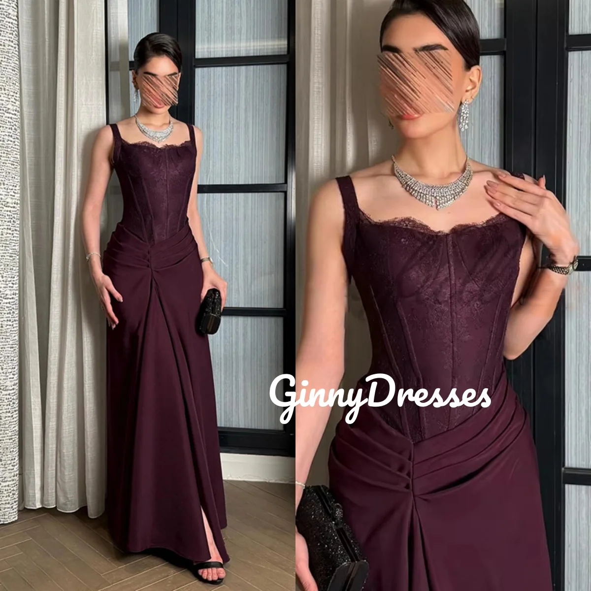

Customize A-Line فستان حفلات الزفاف Square Neckline Floor-Length Wedding Party Dress Lace Zipper Up Sleeveless Birthday Dresses