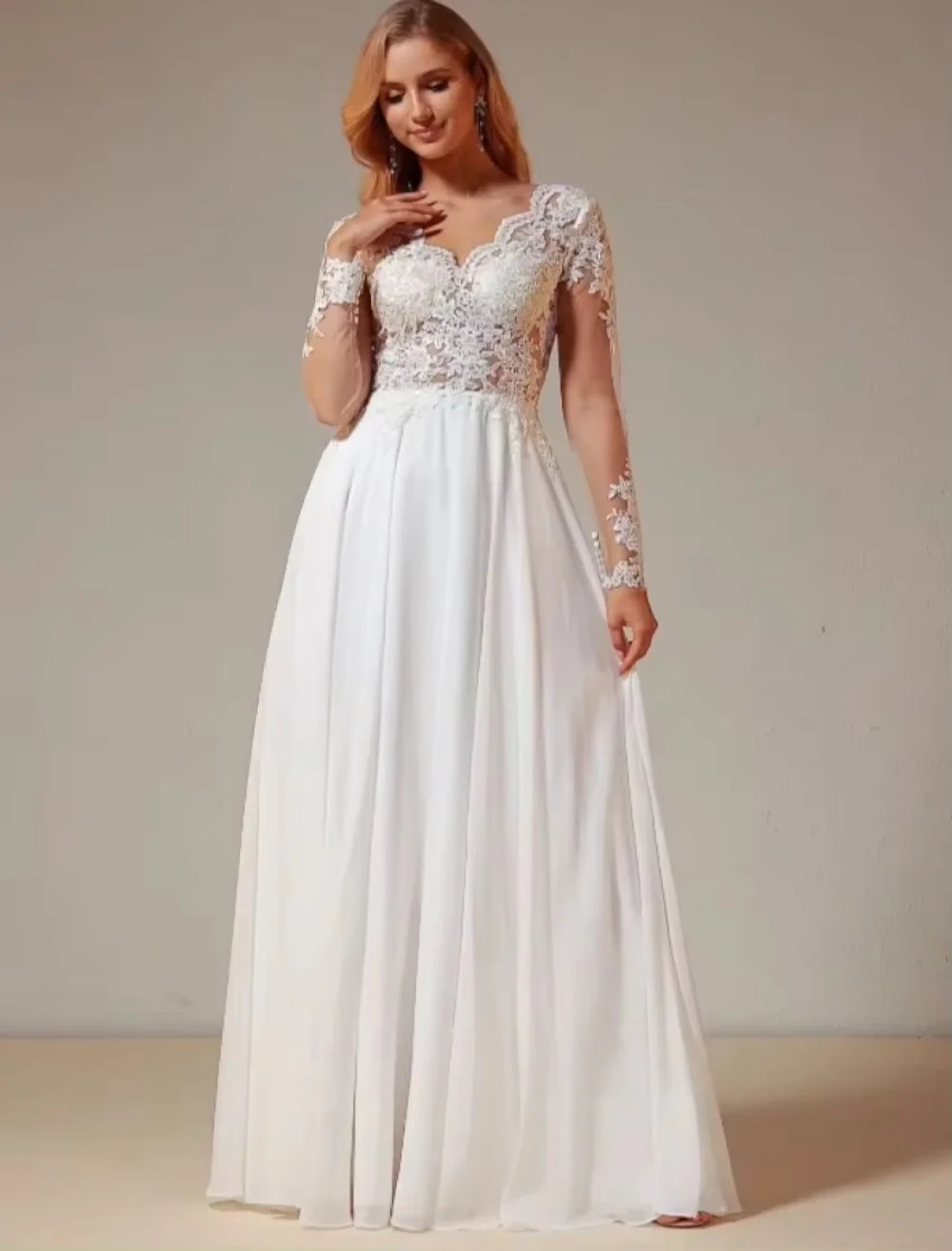 A-Line V-Neck Floor…