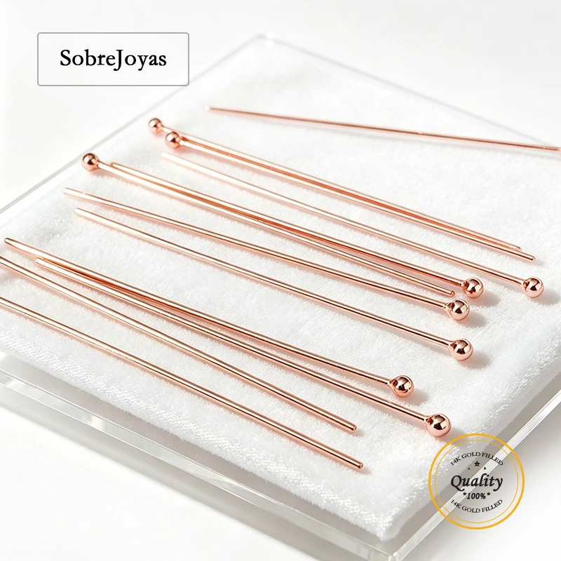 14K Rose Gold Filled Ball Headpin 24 Gauge Wire 0.41/0.5mm Length 1/1.5/2 Inch (25.4/38.1/50.8mm) for Wholesale Jewelry Making