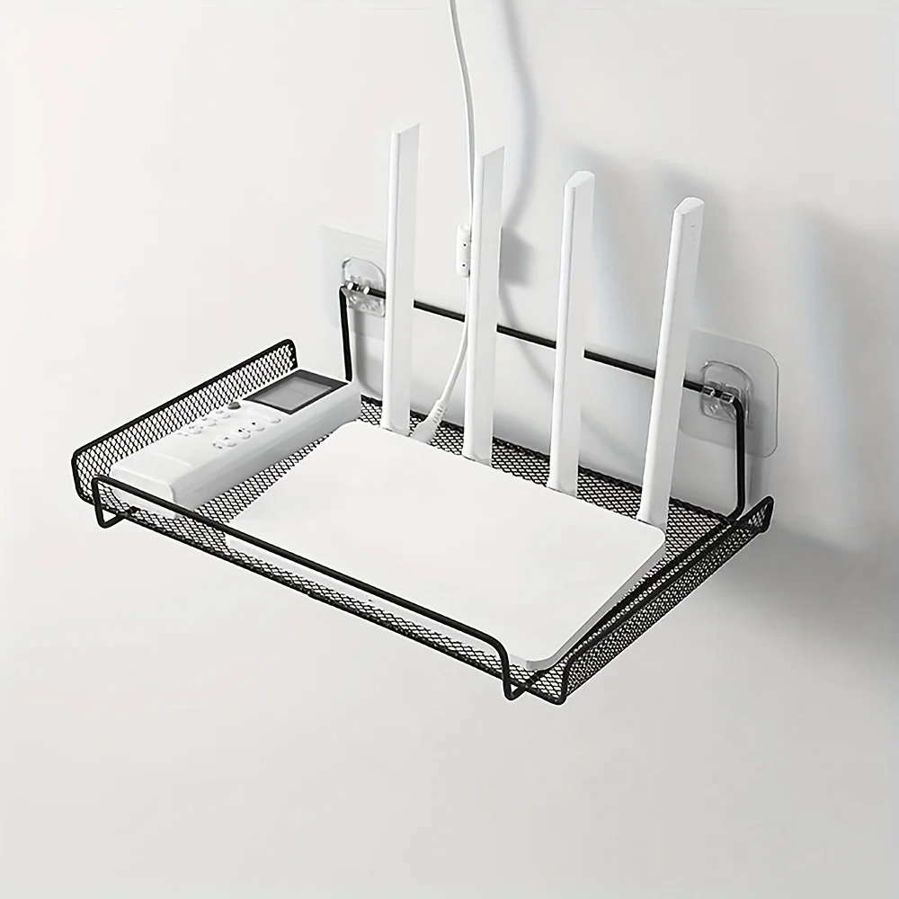 Stainless Steel Floating Shelf Wall-Mounted Storage Rack for Routers Decor Multi-Use No-Drill Bedroom Living Room Organizer