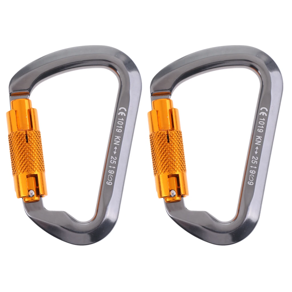 2pcs Heavy Duty 25KN Twist Gate Carabiner Rock Climbing Scaffold Harness Hammock Hook Gear Equipment