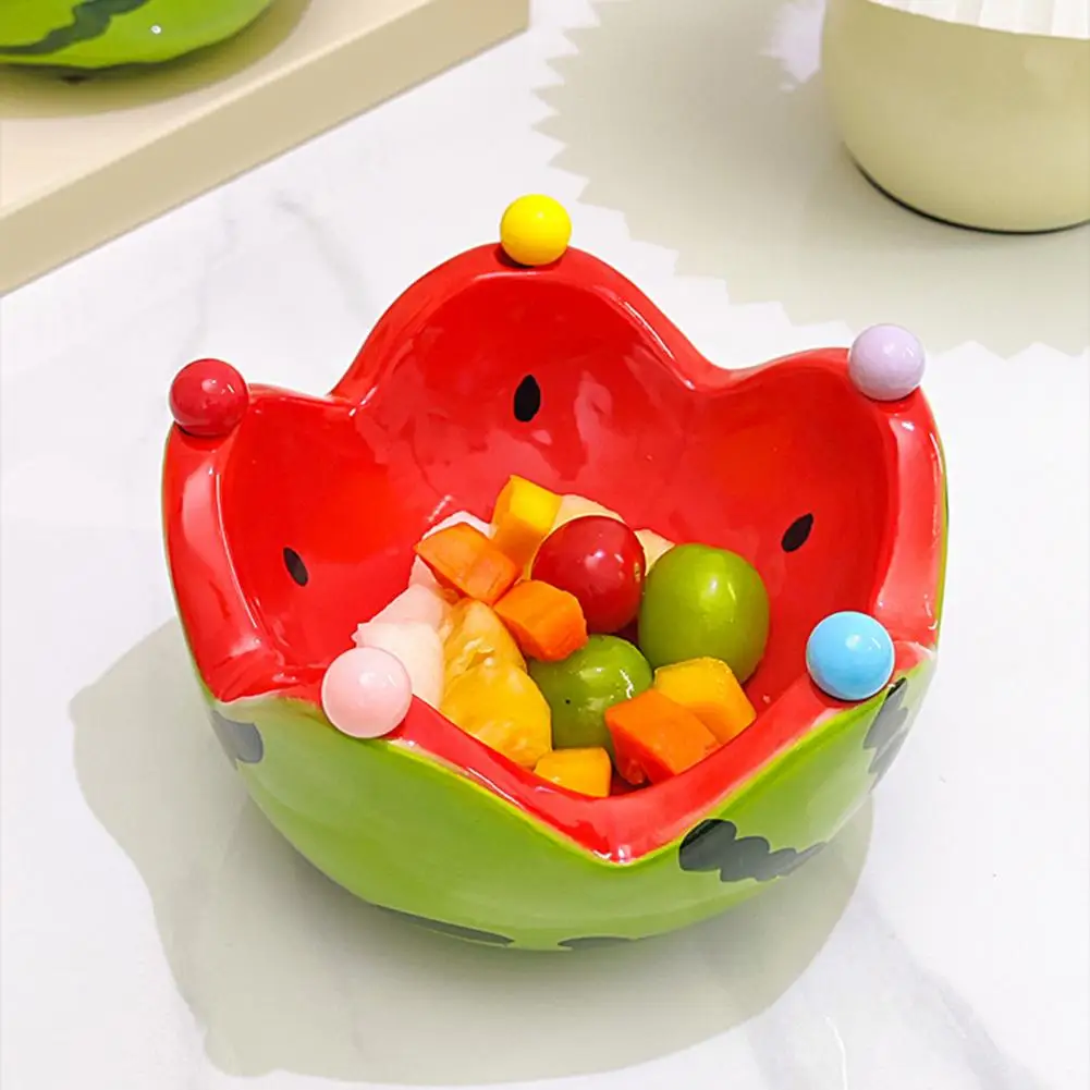 Macaron Fork Set Watermelon-shaped Ceramic Fruit Bowl Set with Stainless Steel Forks Cute Dessert Serving Dish Dishwasher Safe