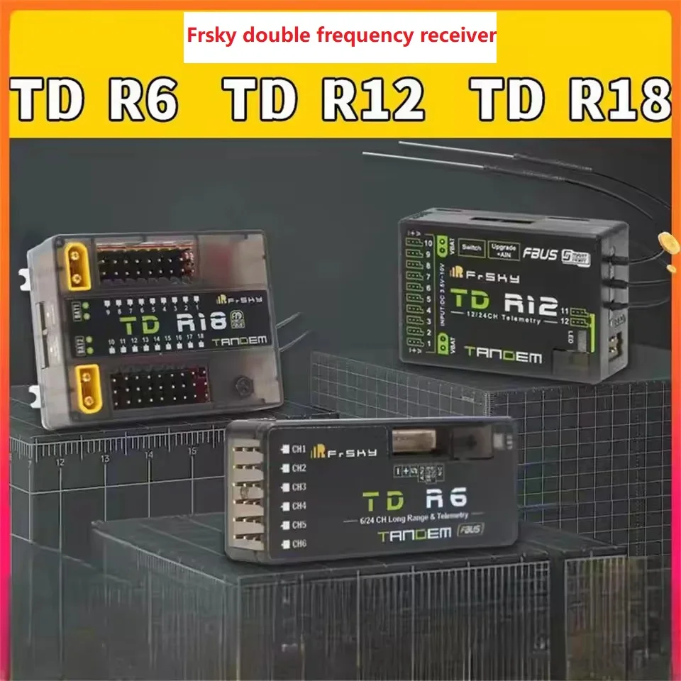 FrSky TD R6 Receiver 2.4G 900M Tandem Dual-Band Receiver with 6 Channel Compatible with Tandem remote control and TD RF module
