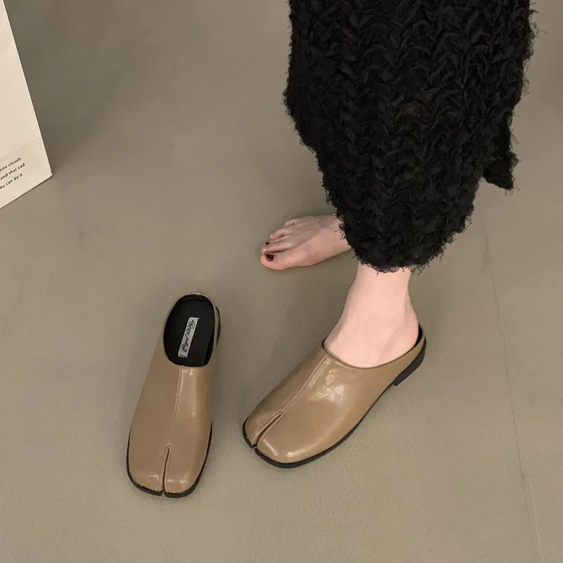 Bailamos Women Split Toe Fur Slippers Tabi Ninja Slip On Flats Round Toe Shallow Lazy Boat Slingback Mules Shoes Soft Warm Loafe